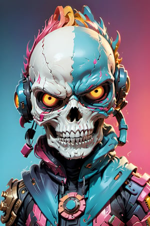 digital drawing of cyberpunk skull with armor, maximalist detailing, colorful, vibrant