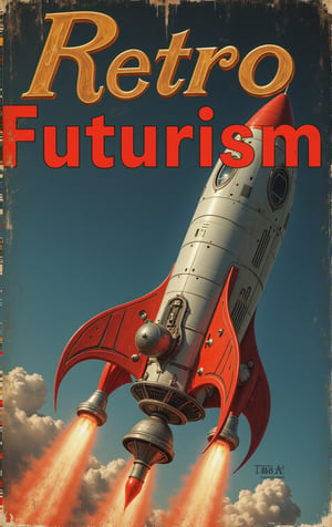 A 60s magazine cover with a rocket and the text “Retro Futurism".