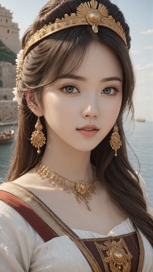 portrait of a girl, (face:1.2), sidelighting, (finely detailed beautiful eyes: 1.2), masterpiece, 1girl, standing model pose, dress, detailed skin texture, detailed cloth texture, beautiful detailed face, masterpiece, best quality, ultra detailed, hiqcgbody, lustrous skin, abs, nsfw:1.2, (ulzzang-6500-v1.1:0.8),photo r3al,Sexy,Roman Ships