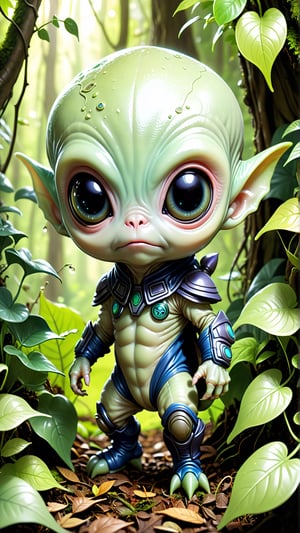 perfect-composition, Perfect pictorial composition, Creative poster, Cute, (highly detailed:1.2), (best quality:1.2), 8k, sharp focus, (subsurface scattering:1.1), (award-winning macro photography:1.1)
(cute adorable little alien lifeform:1.2), hiding in the leaves in a lush forest
(very detailed clothes:1.2), (highly detailed background:1.3), (chibi:1.2), (hyperrealistic:1.2), cinematic lighting, highly detailed, smooth, sharp focus, by artgerm wlop greg rutkowski, detailmaster2, greg rutkowski, chibi, chibi style, Monster,
