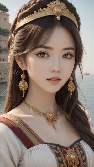 portrait of a girl, (face:1.2), sidelighting, (finely detailed beautiful eyes: 1.2), masterpiece, 1girl, standing model pose, dress, detailed skin texture, detailed cloth texture, beautiful detailed face, masterpiece, best quality, ultra detailed, hiqcgbody, lustrous skin, abs, nsfw:1.2, (ulzzang-6500-v1.1:0.8),photo r3al,Sexy,Roman Ships