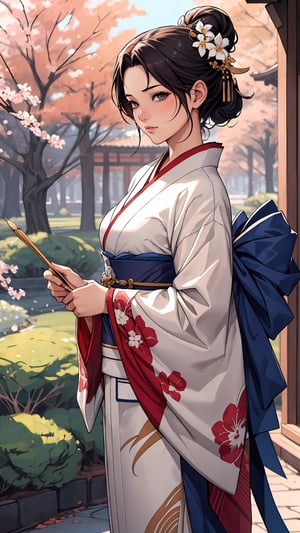 anime girl in a kimono outfit standing in a garden, artgerm and atey ghailan, beautiful character painting, onmyoji detailed art, palace , a girl in hanfu, artwork in the style of guweiz, ross tran style, extremely detailed artgerm, rossdraws sakimimichan, style of artgerm, style artgerm, outline ,midjourney,oda non
