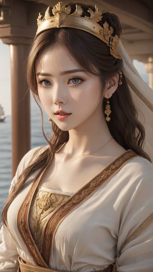 portrait of a girl, (face:1.2), sidelighting, (finely detailed beautiful eyes: 1.2), masterpiece, 1girl, standing model pose, dress, detailed skin texture, detailed cloth texture, beautiful detailed face, masterpiece, best quality, ultra detailed, hiqcgbody, lustrous skin, abs, nsfw:1.2, (ulzzang-6500-v1.1:0.8),photo r3al,Sexy,Roman Ships