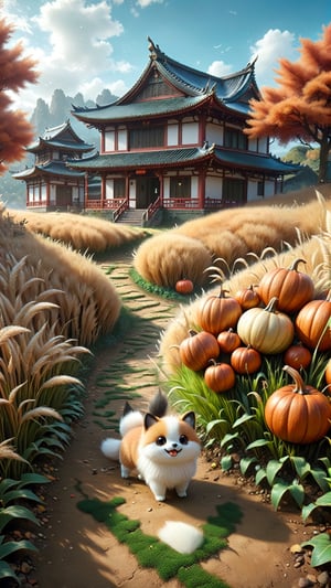 Beautiful ((isekai fantasy)) landscape of field, autumn, dog's tail grass in the ground, one chinese house in the corner, Narashige Koide, Anthropological science fiction, matte painting, cloisonnism, Instagram, asashina, Manga, leaf is falling,zhibi,w00len,ral-chrcrts