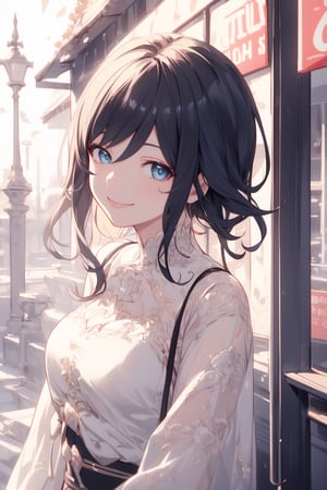 masterpiece, best quality, incredibly absurdress, highres, high detail eyes, high detail background, 1girl, casual outfit, outdoors, looking at viewer, medium hair, smile, close view,1 girl,ventidef