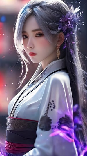 (masterpiece, best quality, ultra-detailed, best shadow), (detailed background,dark fantasy), (beautiful detailed face), high contrast, (best illumination, an extremely delicate and beautiful), ((cinematic light)), colorful, hyper detail, dramatic light, intricate details, (1girl, solo,white hair, sharp face,purple eyes, hair between eyes,dynamic angle), blood splatter, swirling black light around the character, depth of field,black light particles,(broken glass),magic circle,xxmix_girl,photo r3al,Eimi,DonMChr0m4t3rr4XL ,arch143,BRS0,FilmGirl,ao_yem,winterhanfu,omatsuri,japan,Roman Ships,xxmixgirl,Chinese girl 