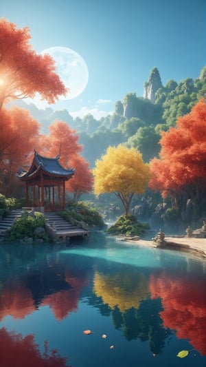 Masterpiece, best quality, (very detailed CG unified 8k wallpaper), (best quality), (best illustration), (best shadow), glowing elf with a glowing deer, drinking water in the pool, natural elements in forest theme. Mysterious forest, beautiful forest, nature, surrounded by flowers, delicate leaves and branches surrounded by fireflies (natural elements), (jungle theme), (leaves), (branches), (fireflies), (particle effects) and other 3D, Octane rendering, ray tracing, super detailed, alpine flowing water Xiaoqiao artistic conception beauty, there is a kind of sea and a hundred rivers with tolerance and great artistic conception, and landscape painting of Jiangnan water town. Red atmosphere, maple leaves, autumn, artistic conception, red lotus, lotus pond moonlight, autumn, pond --auto --s2,360 View