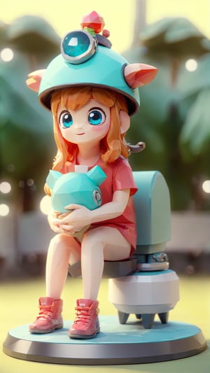 Toy with a little doll with a helmet, cute 3d render, cute detailed digital art, female explorer mini cute girl, cute digital painting, stylized 3d render, cute digital art, cute render 3d anime girl , the little astronaut looks up, cute! c4d, portrait anime space cadet girl, sitting on a white pedestal,ral-chrcrts,moonster,zhibi,kafka,3D Render Style,360 View