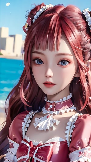 a close up of a person in a dress on a beach, cute anime waifu in a nice dress,flying sweatdrops,x hair ornament,alphes (style)