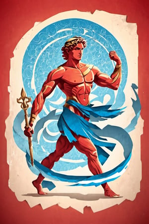 2D silhouette art of Nude Male Greek God Apollon
, fusion between pop art and art deco styles, light crimson, ocean blue, ripped paper effect, torned parper effect, (full body shot), long shot, vectorized, bold lines, bold outlines, best quality, strong ink lines,vector,art