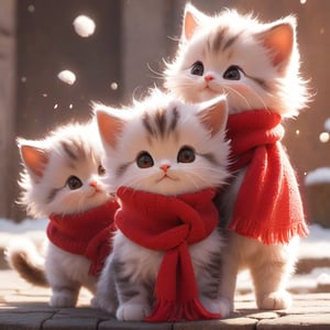 Xxmix_Catecat,three cats,playing,red theme,