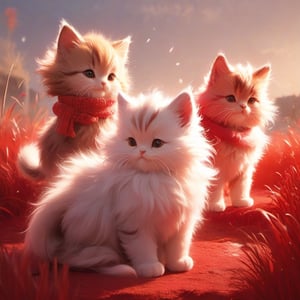 Xxmix_Catecat,three cats,playing,red theme, long fur