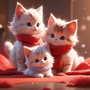 Xxmix_Catecat,three cats,playing,red theme,