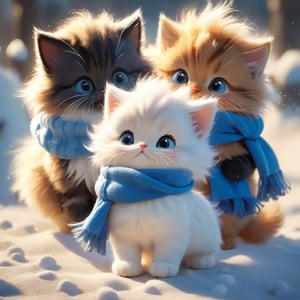 Xxmix_Catecat,three cats,playing,blue theme, long fur