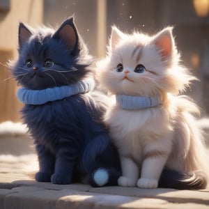 Xxmix_Catecat,three cats,playing, dark blue theme, long fur