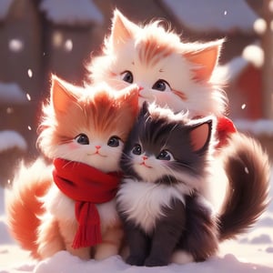 Xxmix_Catecat,three cats,playing,red theme, long fur