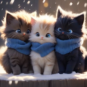 Xxmix_Catecat,three cats,playing, dark blue theme, long fur