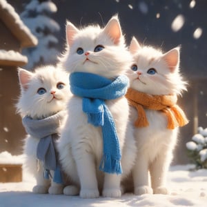 Xxmix_Catecat,three cats,playing,blue theme, long fur