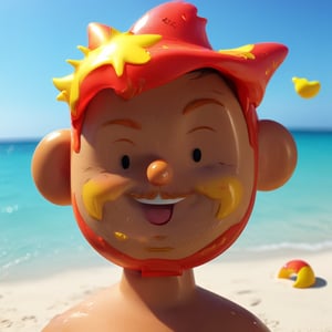my daddy sunburnt face super happy at the super cute beach, toy_face, ,<lora:659095807385103906:1.0>