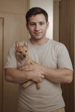 (masterpiece, only realistic, very adequate decent quality:1.3), my favorite image of a professional well-shaped Happy european maculine manly male man holding and comforting cute corgi dog, with correct perspective matching scene, the beautiful friendship of a manly man and his dog exalted glorious composition, smiling at camera, he his him posing with pet over majestic impressive ocean, pink orange colorful extraordinay sky, IMDB contest winner, Reddit Editor's pick, smooth clear clean professional cg illustration masterpiece, associated press, highres image scan, softglow effect, (rendered in Cinema 4D studio HIGH HIGH HIGH), my best incredible (Rendermen) professionally HIGH!, worksafe, (ourdoors:1.4) ,Alvis