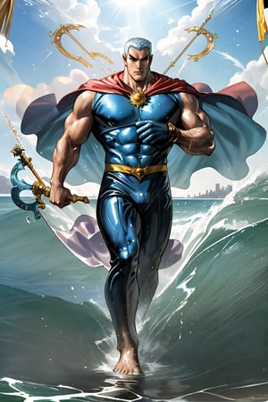 Here is the SD prompt:

Baicinan\(seatiger\), majestic hero in motion, stands tall and powerful as he hovers over the ocean's waves. His well-rendered herowear glistens in the sunlight, large cape billowing behind him like a triumphant banner. The water churns with outstanding effects, foamy whitewater splashing beneath his feet. In the soft-focused background, a distant Chinese coastal cityscape unfolds, cel-shaded and ray-traced to perfection, its reflections rippling across the surface like diamonds on black silk. Powered by Unreal Engine 5, this action-packed CGI masterpiece exudes professionalism and excellence.
