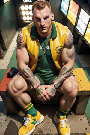 (MASTERPIECE, only realistic, high quality), a punk chav masculine manly male English lad sitting on the pavement under realistic famous MASP musem in SaoPaulo_\(Real World Location\), close from above as he displays his Brazilian themed tattoes on his arms, wearing well-clothed ultra large official Brazilian soceer shirt, wearing well-shaped large male chav yellow and gree top-high sneakers and large male chav funny socks, best angle, realistic, realism, well-shaped absurd-harndome pale tall thin person head hair face eyes everytyhing, intricated alive background with humans in line to buy a ticket for the museum, aghast versus zeitgast, rendered in SFM high, dement depth of field, chiaorscuro under the MASP museums shadows, buzy Paulista avenue with traffic light, prod1gy never been so confuse and handsome atthe same time, photoreaslitic, highres image scan, associated press, centrefold, uhd, no crop
,prod1gy