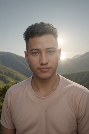 (masterpiece, only realistic, very adequate decent quality:1.3), my favorite image of a professional well-shaped real jovial healthy  happy MAN he his him loves to hike. a young man enjoying a hike through the mountains. handsome afroasian manly male, exotic plants 0k 1k, godrays from sky in 16k, majestic solstice sun in 32k, pink organe beautiful skin 64k, lens flare 16k, flying birds in 8k,  syahnk