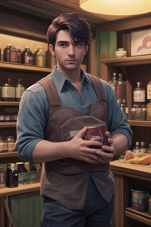 (realistic), his him he comes from the end of the isle inside the shop, shelves at the sides of scene, indoors daylight, my favorite best handsome manly (shane sdv) male person in excessively well-rendered symmetric real male head hair face eye skin and perfectly-shaped hands with correct movement perspective, well-rendered fully-clothed, holding a cola can
BREAK
smooth digital art image, professional CG photographic illustration masterpiece, 8k, trending on Steam, acclaimed by CGSociety, associated press contest winner, we love stardew valley!