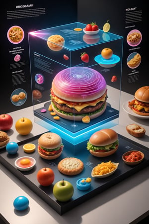  absurdperfect photo of poster with texts and illustrations informative educational about hologram food, highres image scan, sharp focus, realistic ,incredible quality, masterpiece, intricate, colorful,  epic detailed, vibrant, fun, original,  joyful, highly-detailed,  smooth, clear ,clean, printed in glossy paper , uhd, neon, telepathic 