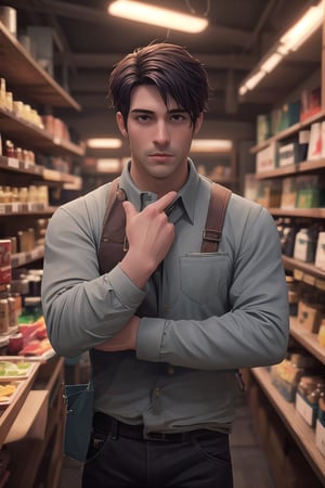 (realistic), his him he comes from the end of the isle inside the shop, shelves at the sides of scene, indoors daylight, my favorite best handsome manly (shane sdv) male person in excessively well-rendered symmetric real male head hair face eye skin and perfectly-shaped hands with correct movement perspective, well-rendered fully-clothed
BREAK
smooth digital art image, professional CG photographic illustration masterpiece, 8k, trending on Steam, acclaimed by CGSociety, associated press contest winner, we love stardew valley!