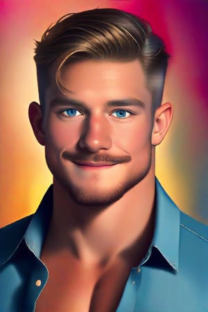 Here is a prompt that captures the essence of your request:

Capture the exceptional masterpiece of Ollie, a mature and handsome English male, in a realistic professional portrait. He stands confidently looking at the viewer with his piercing blue eyes, sporting short hair and facial hair. A charismatic smile spreads across his face as he blushes slightly. Dressed in casual attire, Ollie exudes charm and masculinity. Against a faded background, the focus is on him, with a shallow depth of field creating a beautiful bokeh effect. The image is rendered in stunning UHD, boasting epic detail and realism. A true work of art, this portrait is alive with vivid colors and textures, making it an original masterpiece that demands attention.