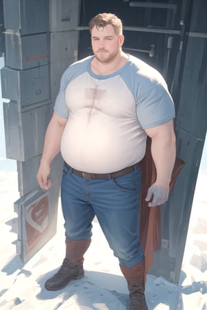 a man in a superman costume standing in the snow, gabe newell as a superman, danny devito as superman, peter griffin body type, super scale rendered, superman pose, superman, inspired by Mark Zug, buff man, superhero body, super buff and cool, peter griffin in real life, nicholas cage as superman, fat batman, peter griffin as a real person