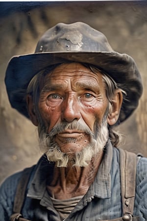 a portrait of an old coal miner in 19th century, beautiful painting with highly detailed face by greg rutkowski and magali villanueve, in the wild west, outside photography, 8k,HellAI