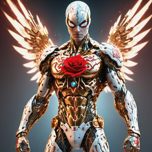 Realistic
Description of a [WARRIOR WHITE SPIDERMAN with WHITE wings] muscular arms, very muscular and very detailed, dressed in full body armor filled with red roses with ELECTRIC LIGHTS all over his body, bright electricity running through his body, full armor, letter medallion . H, H letters all over uniform, H letters all over armor, metal gloves with long sharp blades, swords on arms. , (metal sword with transparent fire blade).holding it in the right hand, full body, hdr, 8k, subsurface scattering, specular light, high resolution, octane rendering, field background,4 ANGEL WINGS,(4 ANGEL WINGS ), transparent fire sword, golden field background with red ROSES, fire whip held in his left hand, fire element, armor that protects the entire body, (SPIDERMAN) fire element, fire sword, golden armor, medallion with the letter H on the chest, WHITE SPIDERMAN, open field background with red roses, red roses on the suit, letter H on the suit, muscular arms,background Rain golden, (Rain money) sword fire H, escudo H,letter H Pendant, medalion letter H in the uniforme, hyper muscle