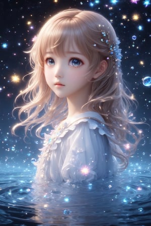 masterpiece, extremely best quality,  official art,  cg 8k wallpaper,  (Fantasy Style:1.1), (face focus,  cute,  masterpiece,  best quality,  1girl,  black background,  solo,  standing,  pixiv:1), 3d,  looking up,  light particle,  highly detailed,  best lighting,  pixiv,  depth of field,  (beautiful face),  fine water surface,  incredibly detailed,  (an extremely  beautiful),  (best quality),yua_mikami