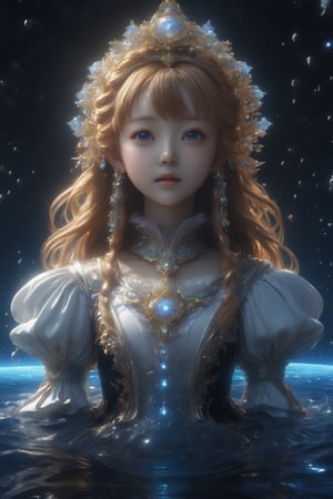 masterpiece, extremely best quality,  official art,  cg 8k wallpaper,  (Fantasy Style:1.1), (face focus,  cute,  masterpiece,  best quality,  1girl,  black background,  solo,  standing,  pixiv:1), 3d,  looking up,  light particle,  highly detailed,  best lighting,  pixiv,  depth of field,  (beautiful face),  fine water surface,  incredibly detailed,  (an extremely  beautiful),  (best quality),yua_mikami,Renaissance Sci-Fi Fantasy