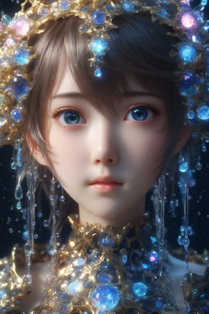 masterpiece, extremely best quality,  official art,  cg 8k wallpaper,  (Fantasy Style:1.1), (face focus,  cute,  masterpiece,  best quality,  1girl,  black background,  solo,  standing,  pixiv:1), 3d,  looking up,  light particle,  highly detailed,  best lighting,  pixiv,  depth of field,  (beautiful face),  fine water surface,  incredibly detailed,  (an extremely  beautiful),  (best quality),yua_mikami,Renaissance Sci-Fi Fantasy,bl3uprint,ksaqua,Enhanced Reality,3D Render Style,Sci-fi ,3l3ctronics,dripping paint,DonMChr0m4t3rr4XLFrontal face, subtle expressions