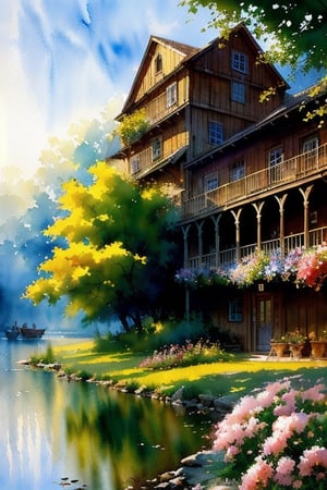 Watercolor painting of a dreamy spring scene in the style of Willem Haenraets,

with a beautiful water mill with a ferris wheel,

all wrapped in a profusion of vibrant flowers,

using soft and bright colors,

soft focus,

centered,

shadow effect,

glitter effect,

intricate details,

Very detailed,

by Greg Rutkowski,

trend on ArtStation,

glitter effect,

soft focus,

watercolor,

brushstrokes worthy of the best watercolorist,

exhibition Greg Rutkowski, Willem Haenraets