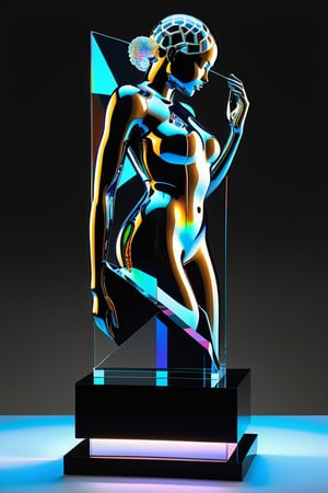 glass sculpture, full body,

glass art,

Holographic screen showing brain wave graphs.

molecular structures,

and calming geometric patterns,

with a modern minimalist interface,

super high quality model woman,

beautiful highly detailed crystal face,

by Jacob Lawrence,

perfect composition,

Beautiful, detailed, intricate and incredibly detailed octane rendering that is trending on artstation,

8k art photography,

photorealistic conceptual art,

Soft natural volumetric cinematic perfect light.