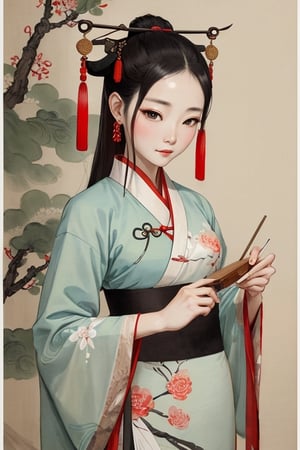 Images of ladies in the ancient style of traditional Chinese painting, Dong Yuan, Li Cheng, Huang Gongwang, elegant master paintings.