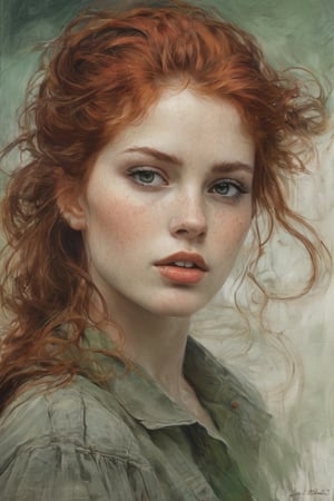 portrait of a young woman,

in the evening in the field,

reflections, dark light,

Red hair, loose in the wind,

freckles on her face that highlight her beauty,

soft green eyes,

Very detailed,

a painting of a woman Pencil sketches by Albert Eckhout charming,

in full color, pencil and charcoal,

sticker of a full-length photo of a beautiful woman,

beautiful face very detailed,

freedom,

soul,

digital illustration,

approaching perfection,

dynamic,

Very detailed,

pencil and charcoal painting,

art station,

conceptual art,

smooth,

sharp focus,

illustration in the style of artists such as Russ Mills,

sakimichan,

Oh!

disgusting,

germ of art,

Darek Zabrocki

and Jean-Baptiste Monge