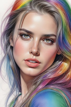 a realistic pencil drawing of a beautiful young woman with long hair,

background in strong crayon colors,

rainbows of colors,

conceptual art,

Very detailed,

intricately detailed,

sharp details,

Hyper realistic,

line art,

pencil drawing,

comic style,

trend in artstation,

sharp focus,

studio photo,

intricate details,

watercolor wash,

coming back to life,

coming out of paper,

16k resolution,

deviantart masterpiece,

Very detailed,

White background,

art by greg rutkowski