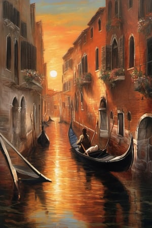 Landscape painting of ancient Venice,large canal,

man on his gondola,

Beautiful sunset,

the sun reflects on the water,

bucolic afternoon over Venice,



Italy. saws. city ​​in the background. wide angle. High detail. paint on canvas,

very detailed reflections,

a painting by the best painter on canvas,

of exposition,