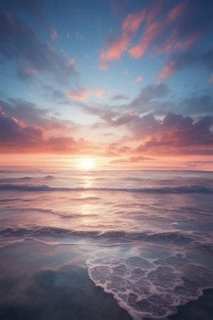 Ocean, dreamer, invoking property, indescribable mystery, clear sky, reflections, real colors, dreamy sunset, photograce, hyperrealistic, 8k.,Beautiful Beach