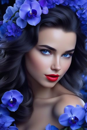 masterpiece, of a very beautiful young woman,

cameron gray poster art,

strands in her hair between white, blue and black,

very detailed face,

skin porosity,

purple red painted lips,

photorealistic,

high resolution,

blue flowers,

blue trees and blue flowers night sky,

Jean-Baptiste Monge style,

brilliant, very relevant,

beautiful in spring,

complex splash background,

digital paint,

8k resolution,

dynamic composition,

3d sense of depth,

depth of field,

lush color,

32k,

super resolution,

sharp focus,

balanced composition,

Very detailed,

intricate fantasy,

Ultra High Definition,

realistic, photorealistic,

vivid colors,

Very detailed,

UHD drawing,

pen and ink,

perfect composition,

Beautiful, detailed, intricate and incredibly detailed octane rendering that is trending on artstation,

8k art photography,

photorealistic conceptual art,

Smooth natural volumetric cinematic perfect light,

very successful contrasts,

worthy of an artist,irina_meier