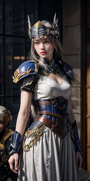 (extremely detailed CG, best quality:1.1), 1girl, perfect face, bright pupils, (finely detailed beautiful eyes:1.1), shiny skin, narrow waist, long hair, blue armor, valkyrie, helmet, armored dress, braid, feather, winged helmet, shoulder armor, ,konoha 