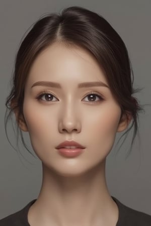 1girl solo brown hair closed mouth grey background collar lips realistic ,beauty,masterpiece,best quality,Realism,mino,julia