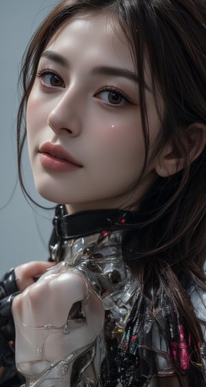 Futuristic, mechanical, high-tech, metal, streamlined, complex structures, complex details, geometric shapes, neon colors, electronic sounds, digital elements, abstract graphics, network, data interaction, virtual reality (skin glow), (detailed Skin, pores visible), (luxury decoration: 1.2), (colored eyes: 1.3), beautiful.  Beautiful face.  Masterpiece, ((Best Work of Art)), award-winning work, intricate details, attention to detail, futuristic city, full body, futuristic web model, cinematic effect, cinematic feel, surrealism, award-winning portrait, photo-quality photorealism Design, (Ultra High Resolution, Highest Quality, Realistic), Complex Composition, jiyon, Jiyoung, epiC35mm, hirose, Realism, Enhanced all, yui,yue