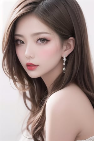 (masterpiece, best quality, photorealistic), 1girl, light brown hair, brown eyes, detailed skin, pore, lovely expression, close mouth, upper body, beauty model, White background, Detailedface, Realism, Epic ,Female, Portrait, Raw photo, Photography, Photorealism,Skin care,touching her clean face with fresh Healthy Skin, Beauty Cosmetics and Facial (masterpiece:1.5) (photorealistic:1.1) (bokeh) (best quality) (detailed skin texture pores hairs:1.1) (intricate) (8k) (HDR) (wallpaper) (cinematic lighting) (sharp focus), (eyeliner), (painted lips:1.2), (earrings),asian girl(masterpiece:1.5) (photorealistic:1.1) (bokeh) (best quality) (detailed skin texture pores hairs:1.1) (intricate) (8k) (HDR) (wallpaper) (cinematic lighting) (sharp focus), (eyeliner), (painted lips:1.2), (earrings),asian girl,Young beauty spirit ,realistic,Ava,Exquisite face,beautiful edgArg_woman,Makeup,alluring_lolita_girl,#1 girl,#black hair,1 girl