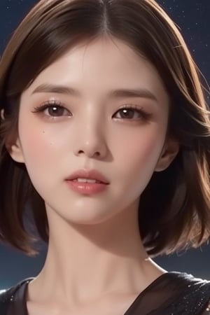 (1girl:1.2), (short bob:1.2), sad expression, Amazing face and eyes, delicate, (Best Quality:1.4), (Ultra-detailed), (extremely detailed beautiful face), brown eyes, (highly detailed Beautiful face), (extremely detailed CG unified 8k wallpaper), Highly detailed, High-definition raw color photos, Professional Photography, Realistic portrait, evening, Extremely high resolution, smiling, modern, trendy, fashionable, starry sky, (looking up at the night sky), tears,xee